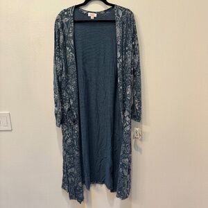 Brand New LuLaRoe Size XL Teal and Silver Floral Pattern Sarah Cardigan